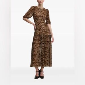 Never Fully Dressed | Women’s Brown/Black Semi Sheer Leopard Print Midi Dress 8